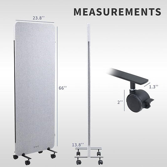 VIVO Freestanding 24 x 66 inch Privacy Panel, Mobile Cubicle Divider, Single 24 inch Wall Partition with 2-Sided Zipper Attachment System, Gray, PP-1-T024G-M