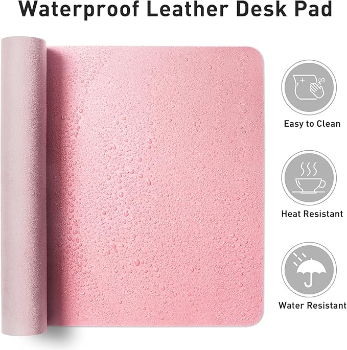 Aothia Large Faux Leather Desk Pad / Mouse Pad — Pink