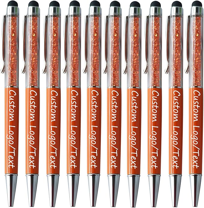 Yucold Customized Pens with Name/Logo - Touch Screen Stylus Ballpoint Pen, Perfect for Weddings, Business & Personalized Gifts (Orange,50)