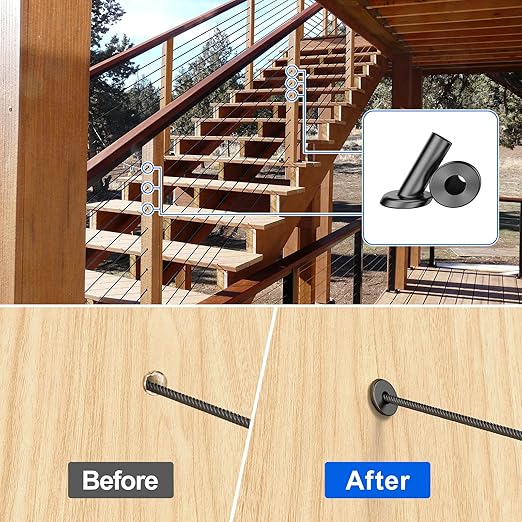 BLIKA 20 Pack 25 30 35 Degree 1/8" Black Cable Railing Angle Beveled Protector Sleeves, T316 Stainless Steel, Angle Protector Sleeves Deck Stair Cable Railing Hardware Kit for Wood Posts