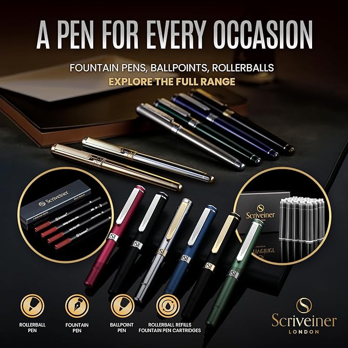 Scriveiner Personalized Luxury EDC Fountain Pen (Medium), Stunning Matt Green Pocket Pen, Chrome Finish, Schmidt German Nib, Best Engraved Fountain Pen Gift Set for Men & Women, Name Engraving