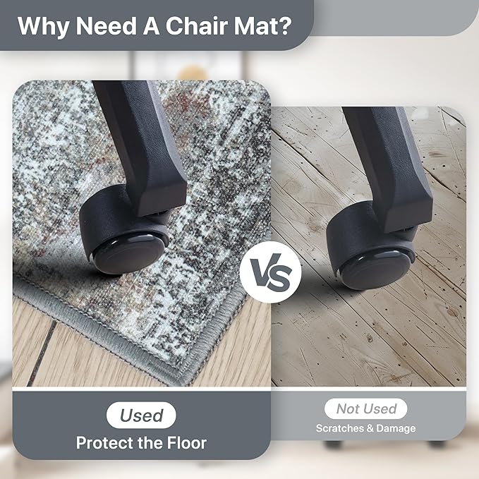 Office Chair Mat for Hardwood Tile Floor, Abstract 36"X 48" Desk Mats for Office Chair on Rolling Chairs Carpet, Desk Anti-Slip 1/5" Thick Rug for Computer Chair, Thin Low-Pile Floor Mat, Dark Gray