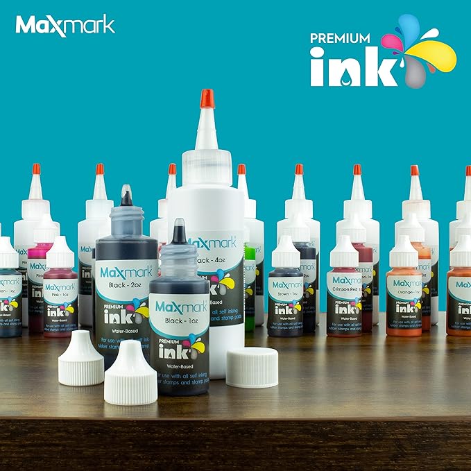 MaxMark Premium Refill Ink with Control Tip Bottle for Self-Inking Stamps, Brown Color - 1 oz.
