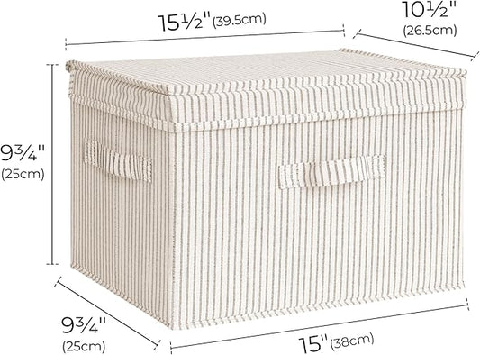 StorageWorks Fabric Storage Bins with Lid, Decorative Storage Boxes for Shelves, Stackable Closet Organizer Basket with Handles, Large, Stripes, 2-Pack