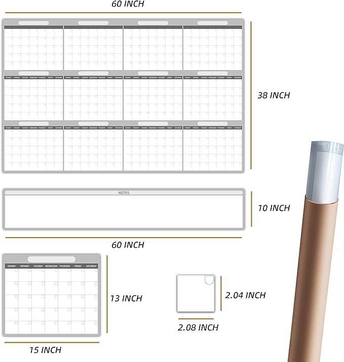 Large Dry Erase Wall Calendar - 48"x60" 2026 Undated Yearly Wall Calendar for Home, Office, School Projects - Jumbo Erasable and Reusable Laminated Yearly Planning Board