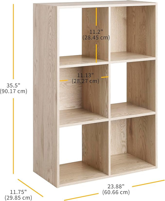 Whitmor 6 Cube Bookcase Storage Organizer, 3 Tier Stackable MDF Bookshelf, Open Storage Display Shelf, Storage Cabinet for Living Room, Bedroom, Home, Office, 23.9" L x 11.7" W x 35.5" H, Sonoma Oak