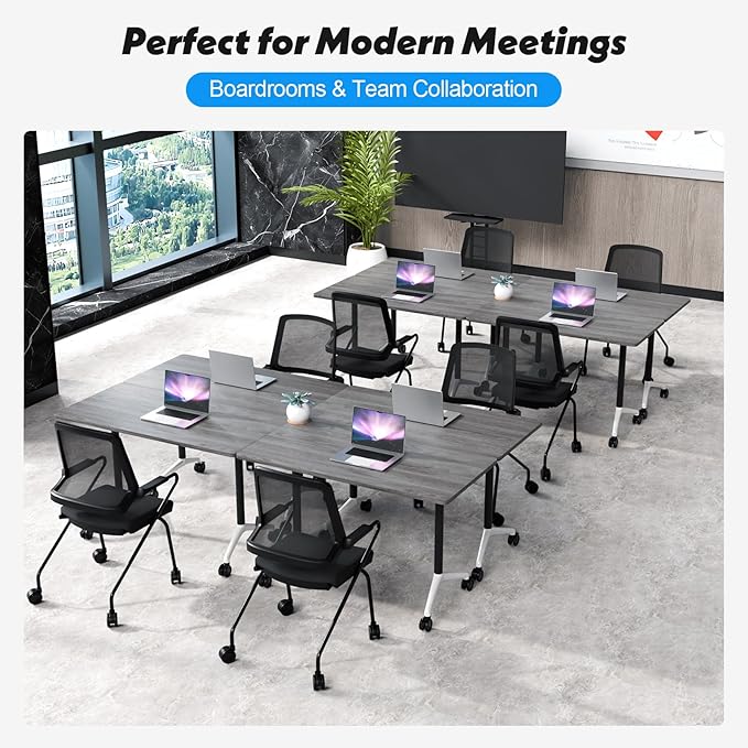 Goakwwuz Conference Room Table, Folding Conference Tables,Thicken Grey Tabletop,Flip Top Wooden Seminar Meeting Room Table for Conference Room Offices (4, Grey, 70.8”)
