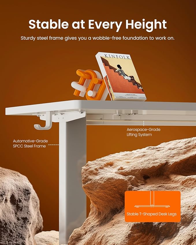 ErGear Electric Standing Desk, 44 x 24 Inches Height Adjustable Stand up Desk, Sit Stand Home Office Desk, with Two-Piece Desktop (White)