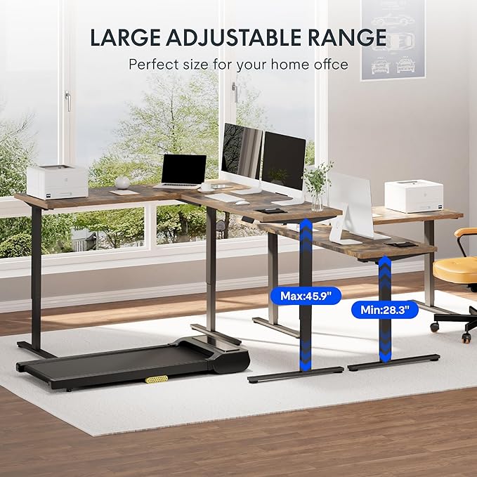 FLEXISPOT L Shaped Standing Desk, 63 x 55 Inch Electric Height Adjustable Corner Desk, Sit Stand Computer Workstation, Preset Controller, Home Office, Black Frame with Rustic Brown Top