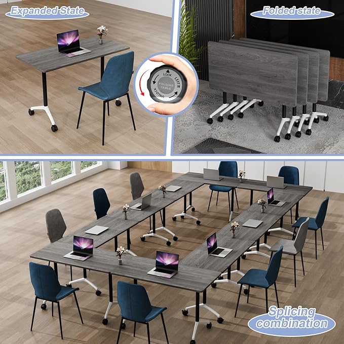 Conference Table Flip Top Mobile Conference Room Tables,Folding Conference Table with Wheels,Large Meeting Training Seminar Table Saving Space for Office Classroom(12C,47.2'')