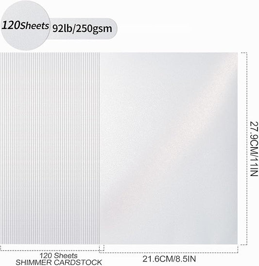 White Shimmer Cardstock Paper, 120 Sheets 250gsm/92Ib Pearlescent Paper for Crafts, Double-sided Shiny Cardstock for Gift Wrapping Birthday Wedding Decoration UAP18120