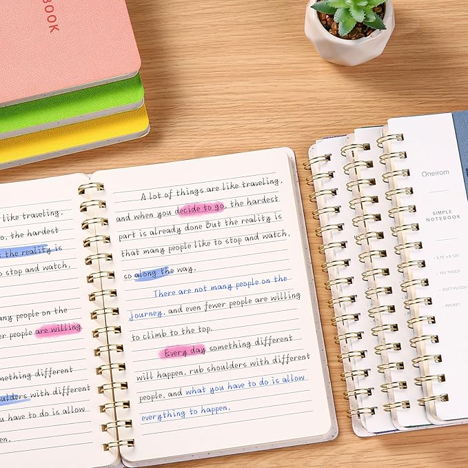 Spiral Notebook-5.75" x 8.125" College Ruled Journal with Inner Pockets and 160 Pages,PU Leather Cover Business Journal, Twin-Wire Binding Notebook Perfect for Office & Home School Supplies 3 pack ArmyGreen/Violet/LightYellow