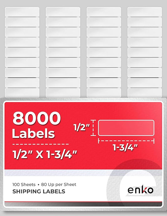 enKo 8000 Labels, 1/2" x 1-3/4" - White - Address, Mailing, Shipping & Barcode Blank Labels for Laser and Inkjet Printers