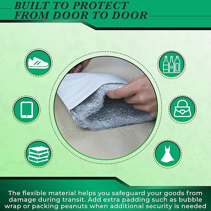 1000 Pack Secure Seal White Poly Mailers - 7.5x10.5 Safe Shipping Bags - E-Commerce Self Sealing 2 Mil Poly Envelopes