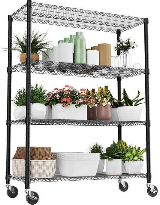 M MZG 4 Tiers Shelf 2640 lbs Steel Storage Shelving Utility Shelving Unit Steel Organizer Wire Rack for Home,Kitchen,Office,Garage Black 23.6" D x 53.1" W x 73.6" H
