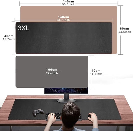 ZORESYN PU Leather Desk Pad (55.1"x15.8") - Waterproof Office Desk Mat for Keyboard and Mouse - Black Extended Mouse Pad with Nonslip Base