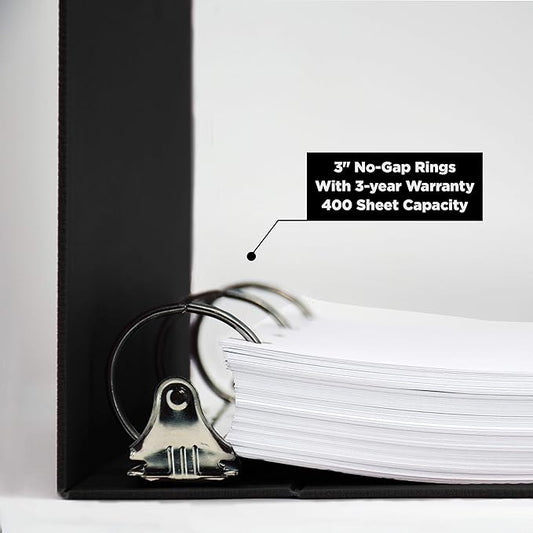 Carstens 3-Inch Heavy Duty Round Ring Binder for Policy Manuals – Side Opening, Black, Durable Plastic Covers, No-Gap Rings, No Pockets, Holds 400 US Letter Sheets, Made in USA (1761-3R)