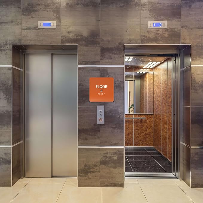 Grey w/White ADA Floor 4 Sign with Braille – Made from Durable Acrylic and Ready to Mount