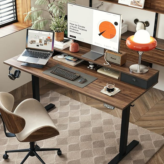 Agilestic 48 x 24 Inches Electric Standing Desk with 2 Storage Drawers, Adjustable Height Sit and Stand Computer Table with Splice Board, Dark Walnut