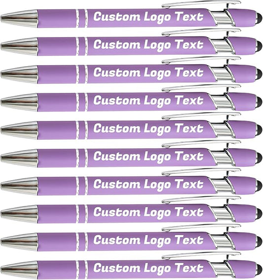 HEYZARDA Personalized Pens with Name Text Logo Custom Ballpoint Pen for Business Office Events with Stylus for Touchscreen 50 Pcs Purple