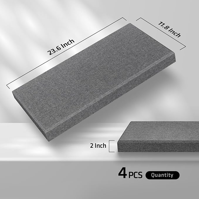 23.62" X 11.81" X 2" Fiberglass Wall Panel, 4 Pack Acoustic Panels, Acoustic Panels Sound Absorbing for Office, Studio, Home Theatre - Heather Grey