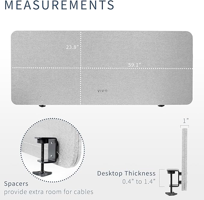 VIVO Clamp-on/Screw-on 60 x 24 inch Privacy Panel, Sound Absorbing Cubicle Desk Divider, Acoustic Partition, Gray, PP-1-V060G