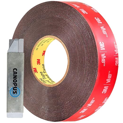 CANOPUS Double Sided Tape, 5952 Heavy Duty Mounting Tape, Strong Bond & Weatherproof Seal Strip for Automotive Mounting, Picture and Photo Frame, Poster, Craft, 1 in x 108 ft, Black, Made in USA