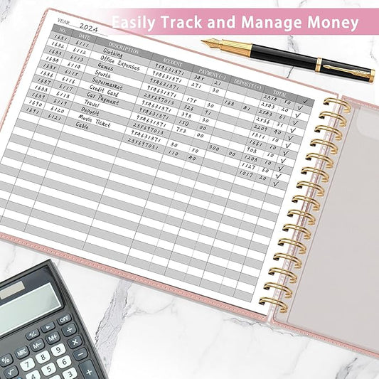 HAUTOCO Hardcover Accounting Ledger Book for Small Business Bookkeeping Horizontal Money Expense Tracker Notebook with 2 Storage Pouch, Personal Columnar Log Journal 10.78 x 8'', Rose Gold