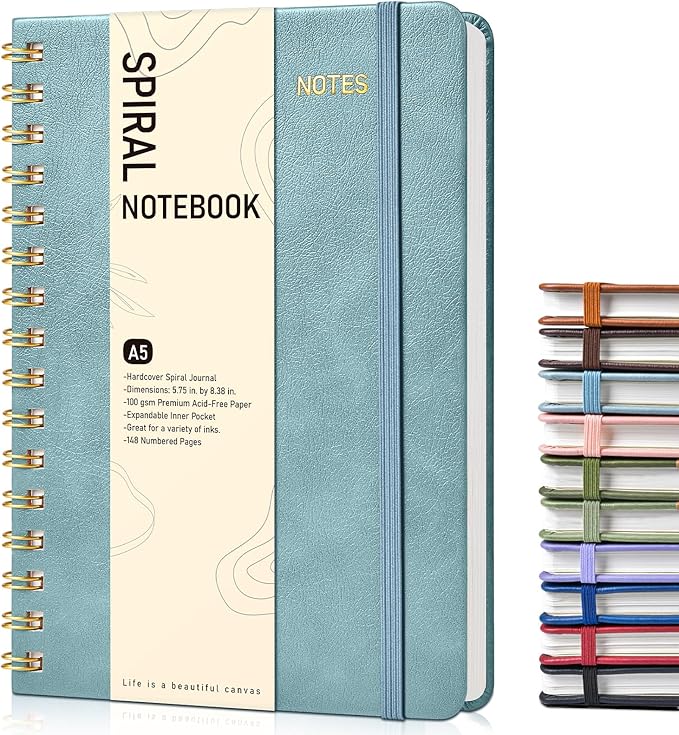 Office Prime Graph Spiral Notebook — A5, 5.75×8.38 in, 150 Pages, Misty Blue