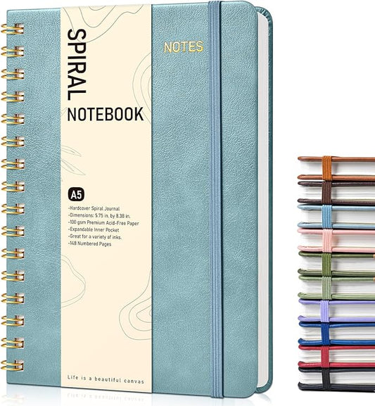 Office Prime Graph Spiral Notebook — A5, 5.75×8.38 in, 150 Pages, Misty Blue