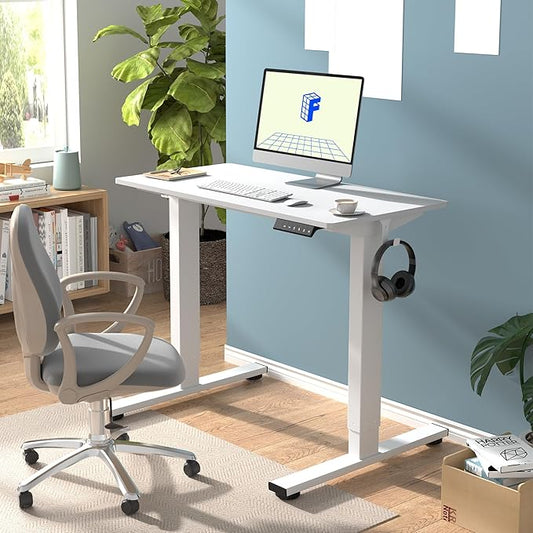 FLEXISPOT EN1 One-Piece Standing Desk, 48"x24" Seamless Desktop Electric Height Adjustable Desk for Home Office, Multi-Monitor Setups & Easy Assembly, White