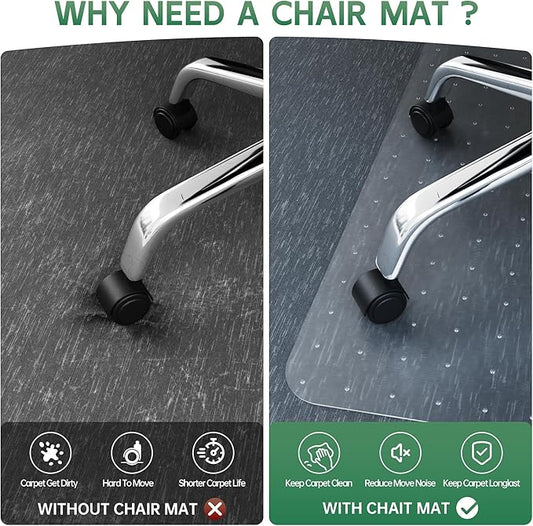 Office Chair Mat for Carpet - Clear Thick Desk Chair Mat for Carpet Plastic Floor Mats for Rolling Work and Gaming Chairs with Studs for Low Pile, Flat and No Carpeted Floors