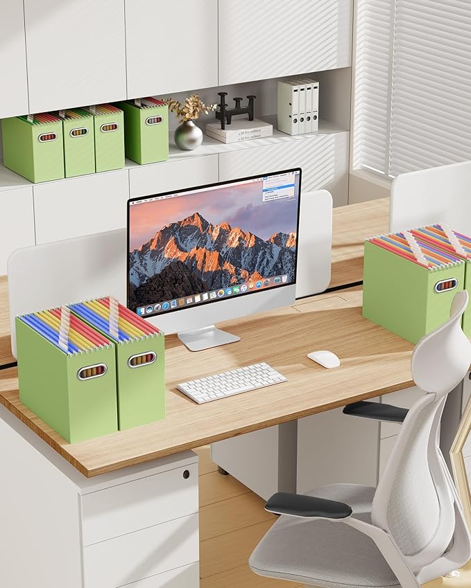 Oterri Cardboard File Organizer Box for Hanging File Folders Letter Size,File Box for Computer Desk,File Cabinet,Working Home,Office,Classroom (Green, Letter Size - 2 Packs)