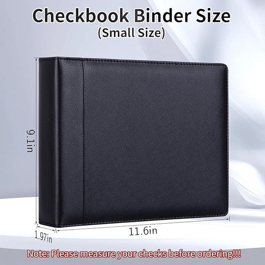 Antner 3 Ring Personal Check Binder for 3-on-a-Page End-Stub Deskbook & Personal 3 Holes or 9 Holes Small Size Checks, PU Leather Check Holder Checkbook Binder Cover with Zipper Pouch, Black