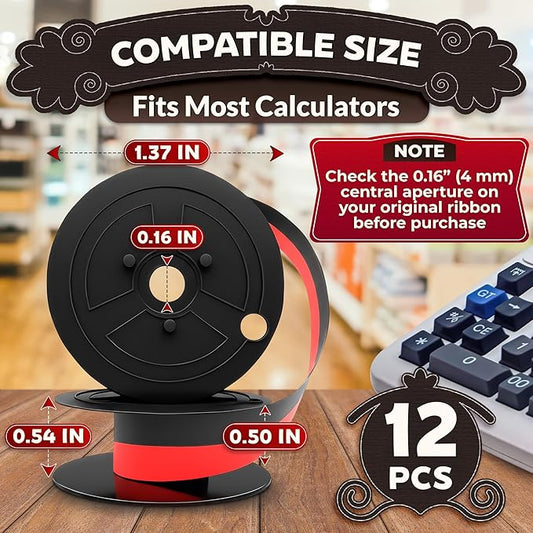 12-Pack Canon Calculator Ribbon Red/Black – 18ft x 0.5in Sharp EL-1197PIII Ribbon – Compatible Ink for MP21DX MP11DX MP25DV MP27D and Other Models, Easy Installation, Long-Lasting Two-Color Printing