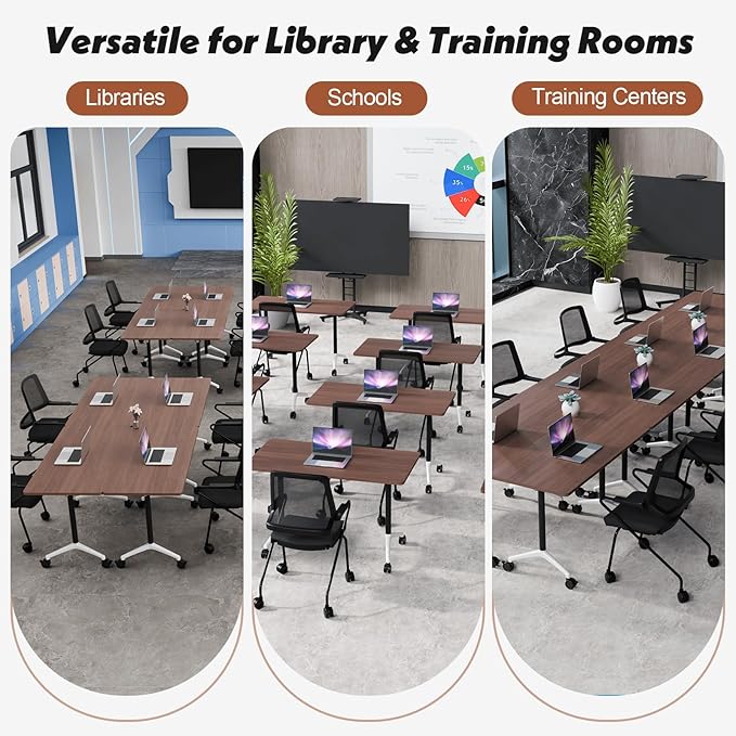 Goakwwuz Conference Room Table, Folding Conference Tables,Thicken Grey Tabletop,Flip Top Wooden Seminar Meeting Room Table for Conference Room Offices (4, Walnut, 61.0“)