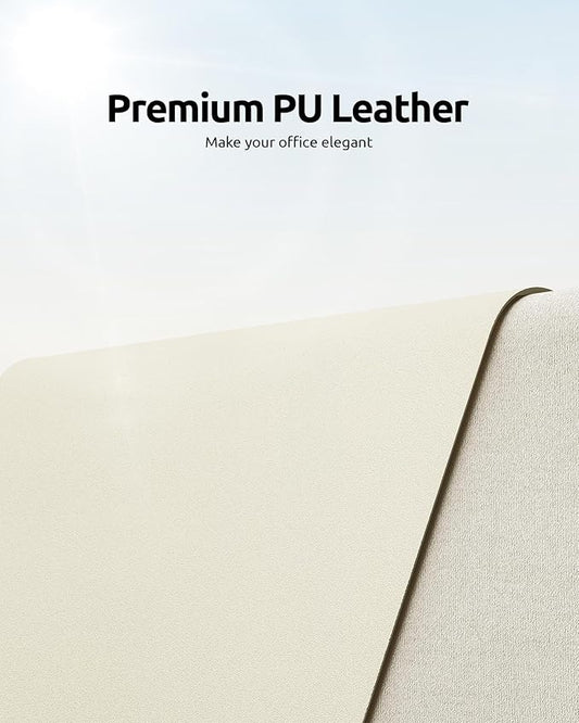 YSAGi Leather Desk Protector, Office Mat, Large Mouse Mat, Non-Slip PU Leather Blotter, Laptop Desk, Waterproof Writing Pad for Office and Home (Cream, 35.4" x 17")
