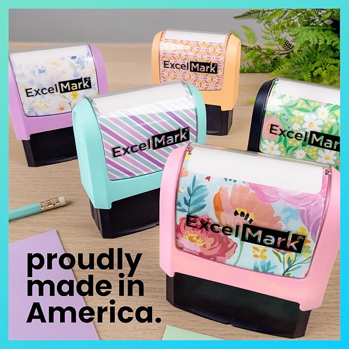 ExcelMark Address Stamp - Custom Return Address Stamp with Elegant Designs, Vibrant Colors & Patterns – Perfect for Mail, Invitations & Gifts (Pink Mount, Script Swirl)