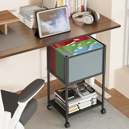 Sbanmao Letter/Legal Rolling File Cart, Narrow Mobile File Cabinet with Wheels Hanging Files, Metal Hanging File Folder Cart File Organizer Under Desk Storage for Home Office, Black