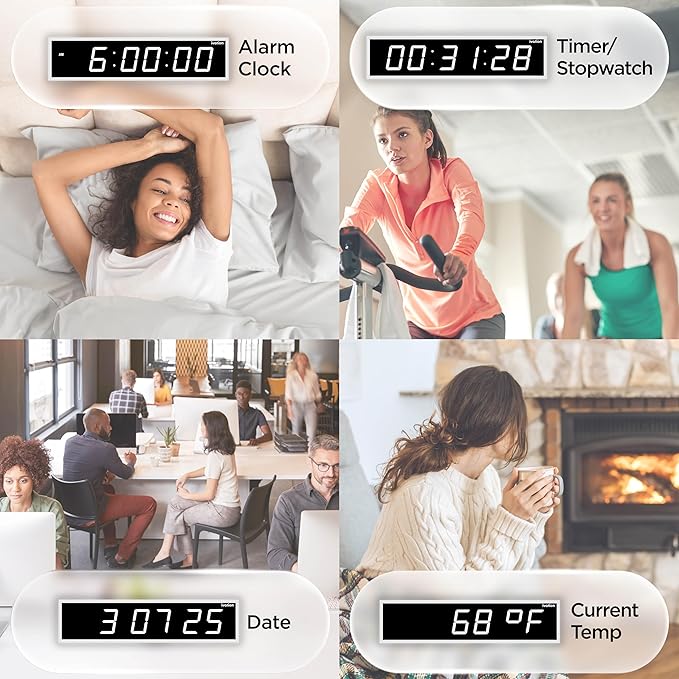 Ivation Oversized 24" Large Digital LED Clock | Big Digital Clock w/Multi-Function Display – Stopwatch, Timer, Alarms, Temp & Date | 6 Brightness Levels, Time Memory & Remote (White)