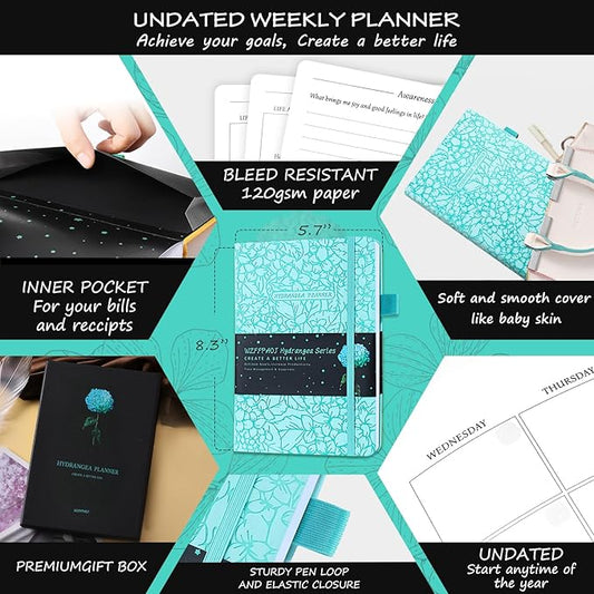 Undated Luxurious Weekly & Monthly Planner to Increase Productivity Hit Your Goals, Organizer Notebook Gratitude Journal Time Management Start Anytime, A5, Lasts 1 Year