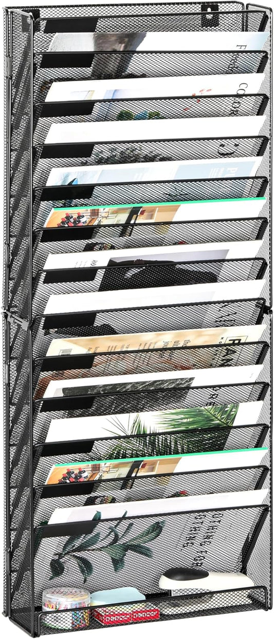 EasyPAG Wall File Holder 14 Tier Mesh Hanging Folder Organizer... (Black)