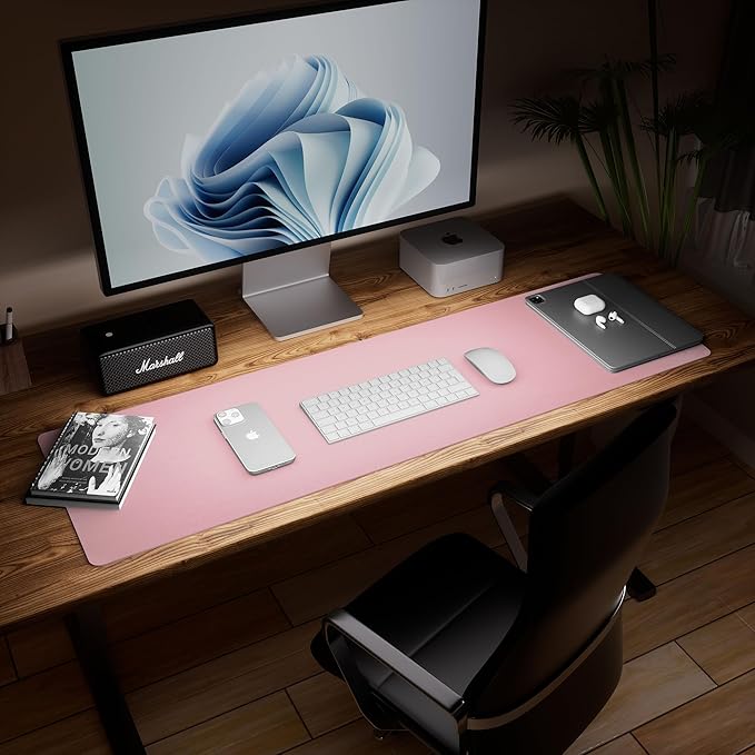 Aothia Large Faux Leather Desk Pad / Mouse Pad — Pink
