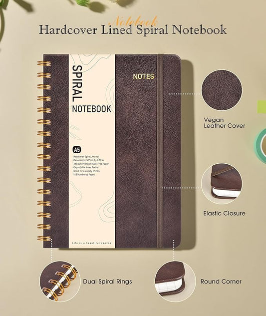 Office Prime Graph Spiral Notebook — A5, 5.75×8.38 in, 150 Pages, Dark Brown