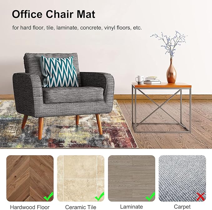 Anidaroel Office Chair Mat for Hardwood Floor, 36"x48" Under Desk Chair Rug for Rolling Chair, Anti-Slip Computer Chair Mat, Low Pile Carpets Floor Rug for Home Office Gaming Room