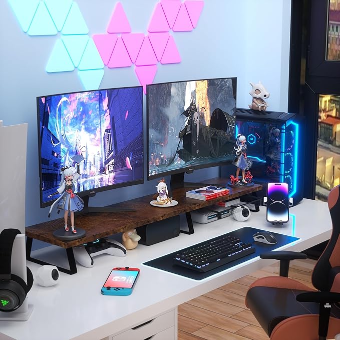 Aothia Dual Monitor Stand Riser with Drawer — Metal Leg Desk Shelf