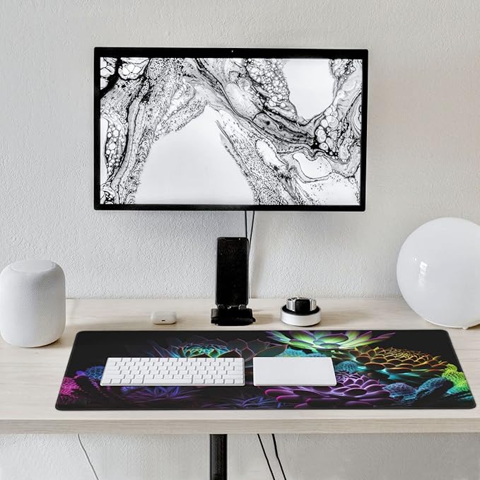 CANFLASHION Gaming Mouse Pad,Large Mouse Pads for Desk,Non-Slip Rubber Base Extended Mousepad,XXL Keyboard Mouse Mat,Computer Keyboard Desk Pad with Stitched Edges,35.4x15.8inch,Succulent Plants