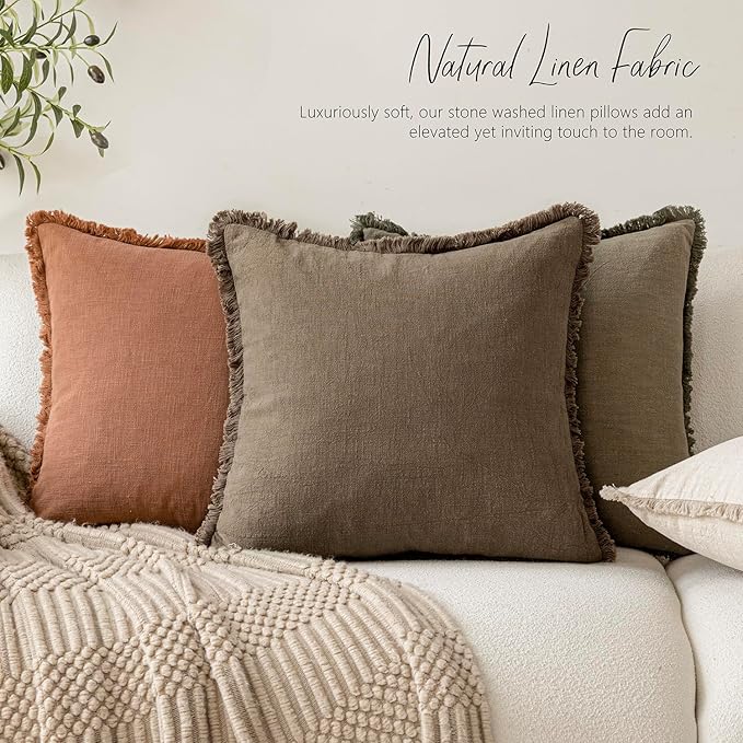 Foindtower Set of 2 Decorative Linen Fringe Throw Pillow Covers... (Brown, 20×..