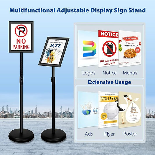 VAIIGO 6Packs 8.5x11 Inch Adjustable Pedestal Poster Sign Stand, Heavy Duty Floor Standing Sign Holder Stand Aluminum Snap Open Frame for Vertical and Horizontal View Sign Displayed(Black)
