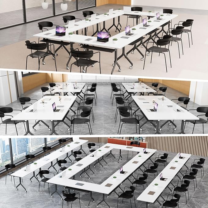 Goakwwuz Conference Room Table, Folding Conference Tables,Thicken Grey Tabletop,Flip Top Wooden Seminar Meeting Room Table for Conference Room Offices (2, Black Drawer, 55.1”)